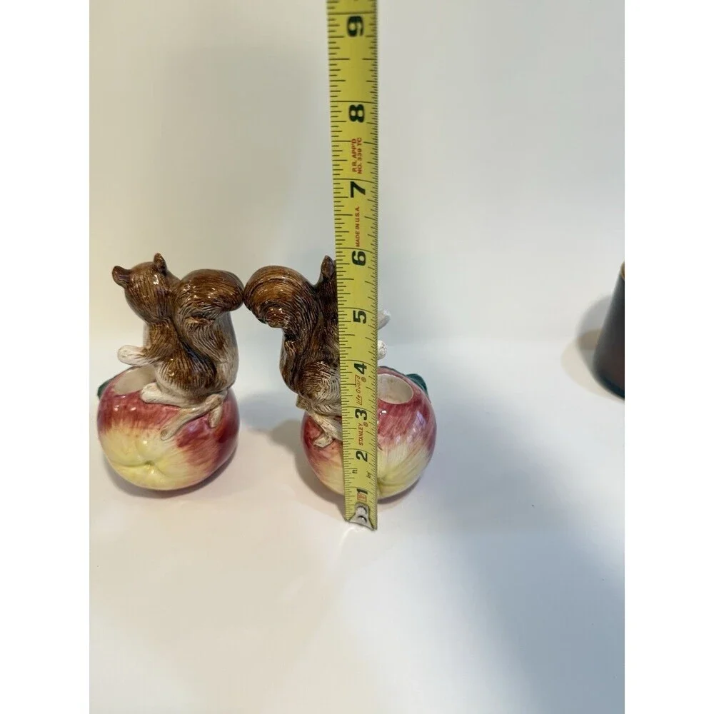 Vintage OCI Omnibus Fits & Floyd Candle Holders Squirrels Set Of 2 Ceramic